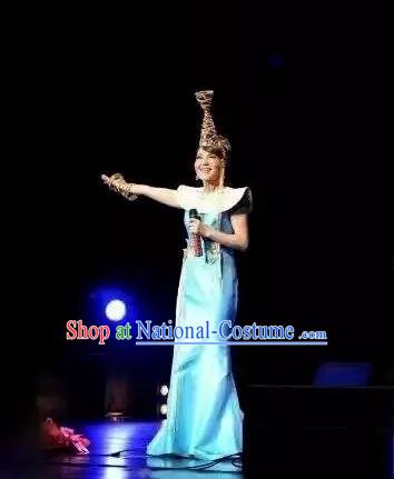 Traditional Chinese Mongolian Dress and Hat Complete Set for Women