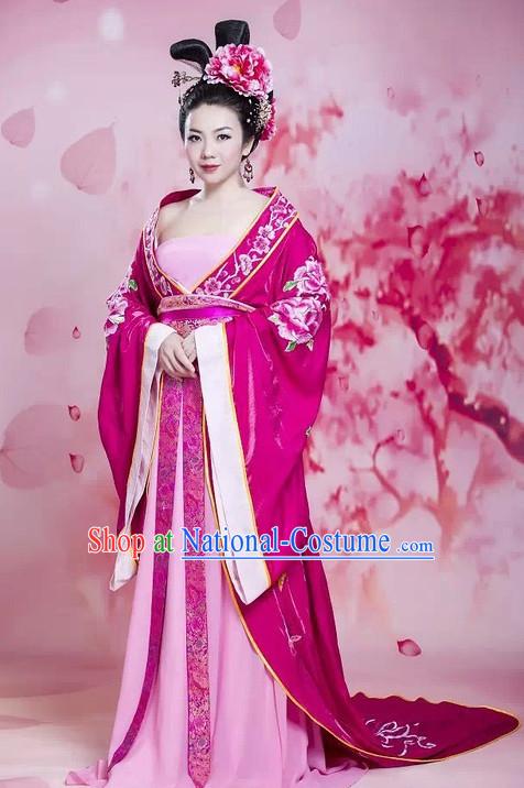 Traditional Chinese Tang Dynasty Costumes and Hair Accessories Complete Set for Women