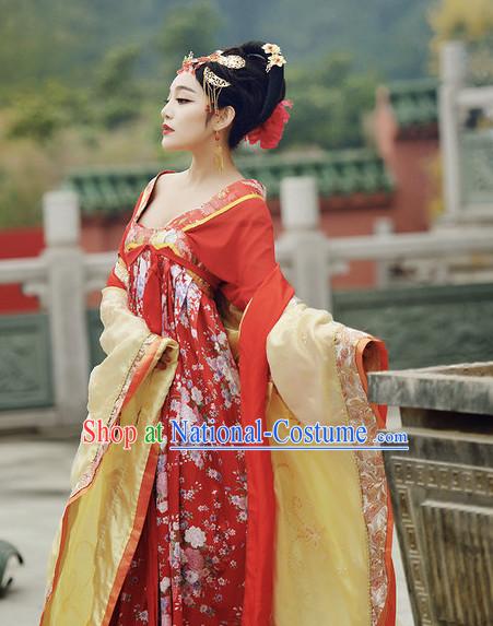 Traditional Chinese Tang Dynasty Costumes and Hair Accessories Complete Set for Women