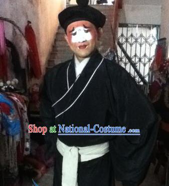 Ancient Chinese Black Clown Costumes and Hat Complete Set for Men