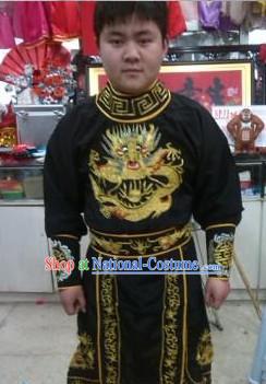 Ancient Chinese Black Dragon Embroidered Suit Complete Set for Men