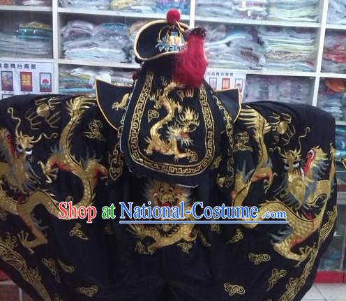 Ancient Chinese Mask Changing Black Dragon Embroidered Suit Complete Set for Men