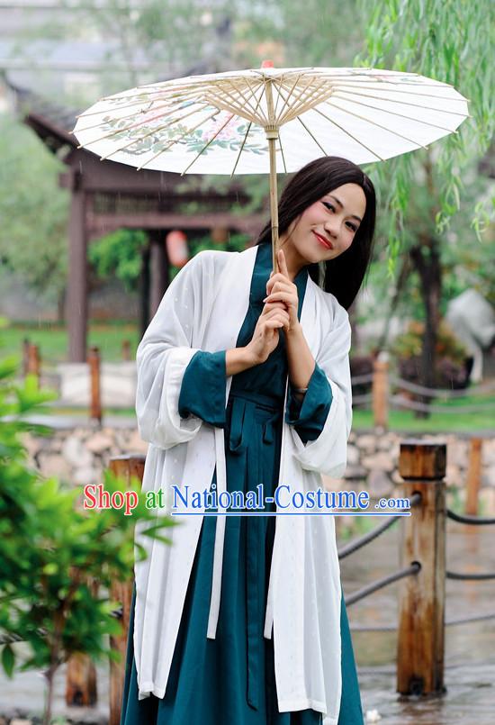 Ancient Chinese Hanfu Clothes and Umbrella Complete Set for Women