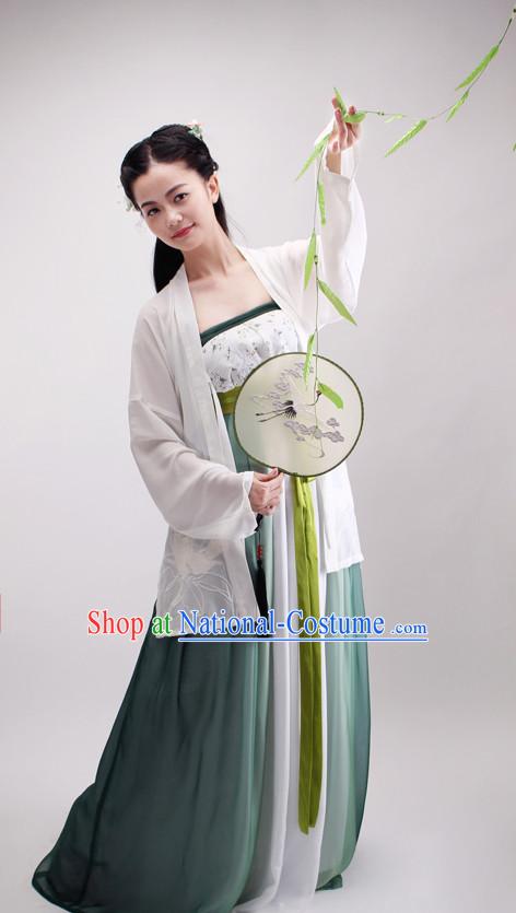 Ancient Chinese Ming Dynasty Attire Clothing and Fan Complete Set for Girls