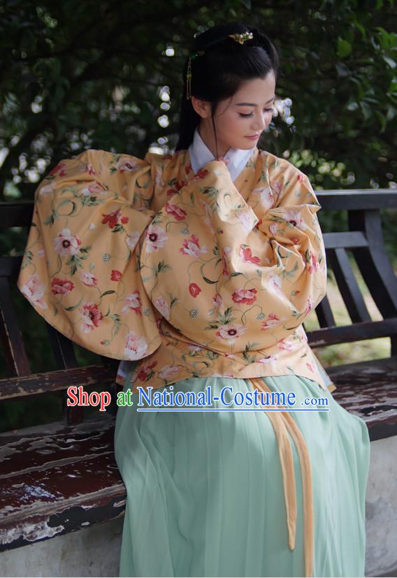 Orange Ancient Chinese Oriental Winter Noblewoman Suit and Hair Accessories Complete Set