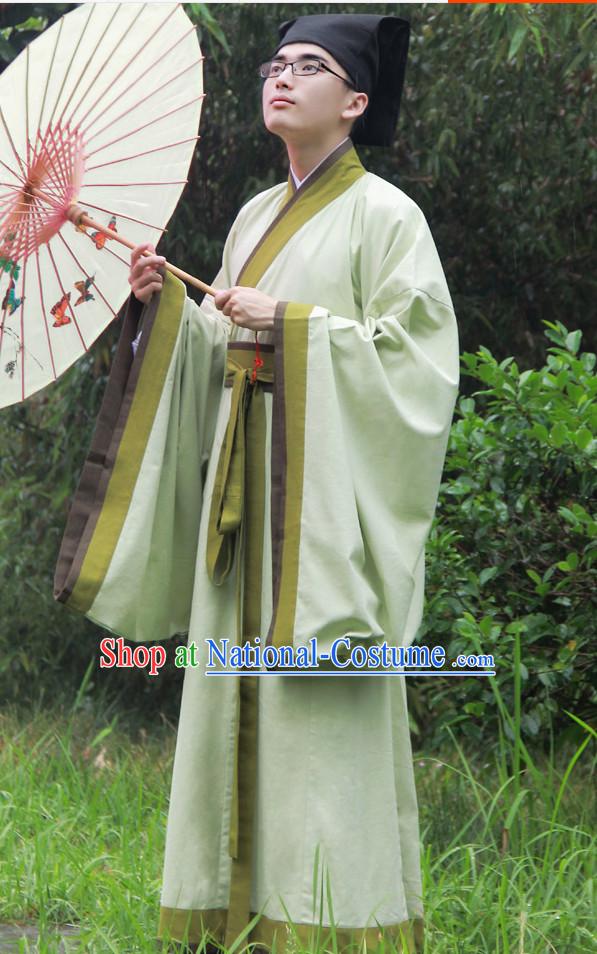 Light Green Ancient Chinese Scholar Suit and Hat Complete Set