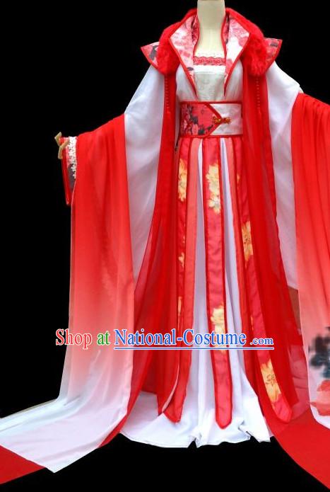 Red Romantic Ancient Chinese Princess Wedding Dress Complete Set for Women