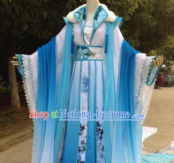 Blue Romantic Ancient Chinese Queen Costume Complete Set for Women