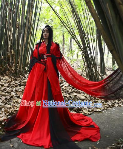 Red Long Trail Ancient Chinese Princess Costumes Complete Set for Women