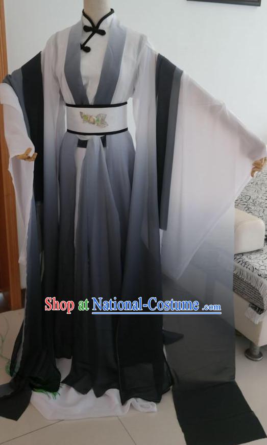 Black White Ancient Chinese Poet Clothes Complete Set for Men