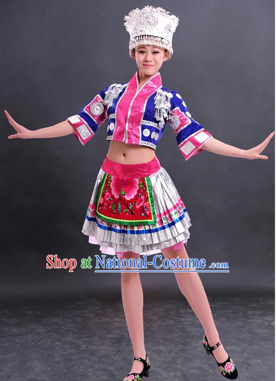 Traditional Chinese Miao Clothes and Hat Complete Set for Women