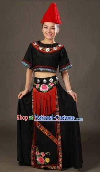 Traditional Chinese Ethnic Clothing and Hat Complete Set for Women