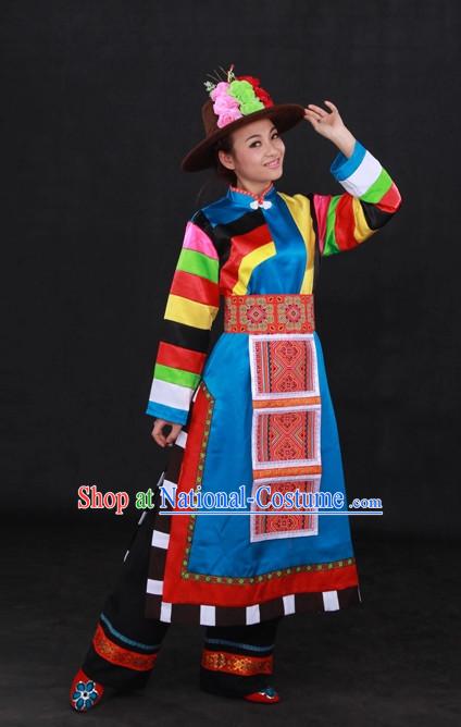 Traditional Chinese Ethnic Minority Tu People Clothing and Hat Complete Set for Women