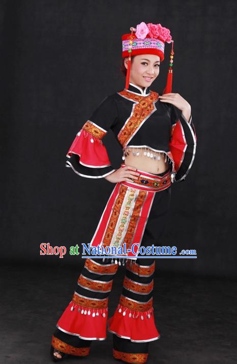 Traditional Chinese Ethnic Mulao People Folk Dresses and Hat Complete Set for Women