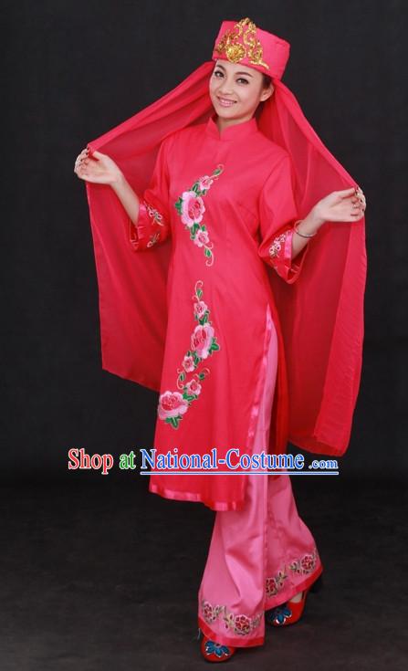 Traditional Chinese Ethnic Hui Nationality People Folk Dresses and Hat Complete Set for Women