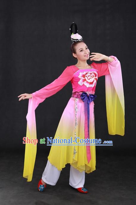 Long Sleeves Traditional Chinese Classical Dancing Costumes and Hair Accessories Complete Set for Women