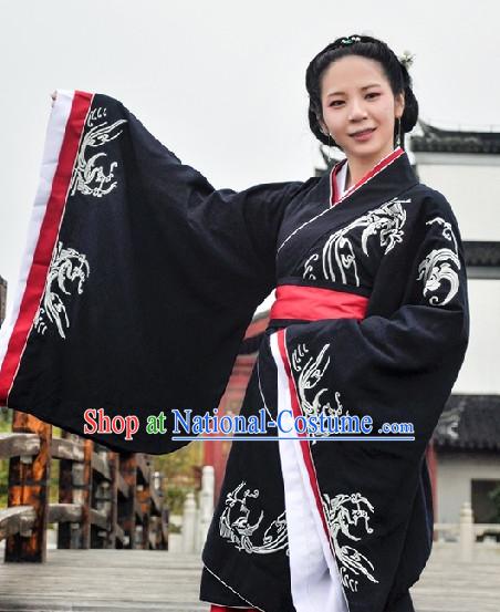 Chinese Black Hanfu Clothing Complete Set for Women