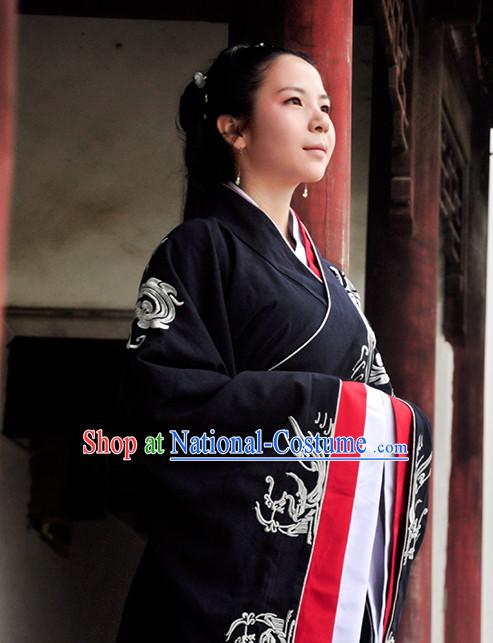 Chinese Black Hanfu Clothing Complete Set for Women