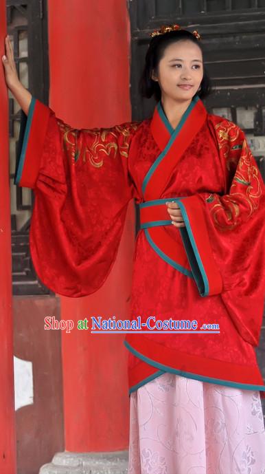 Chinese Traditional Red Bridal Dress and Hair Accessories Complete Set for Women