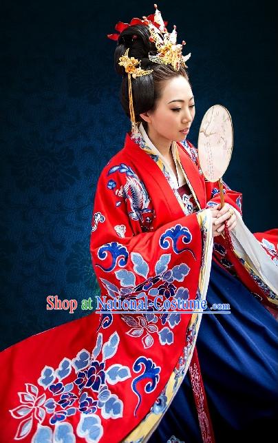 Chinese Traditional Red Bridal Attire and Hair Accessories Complete Set for Women