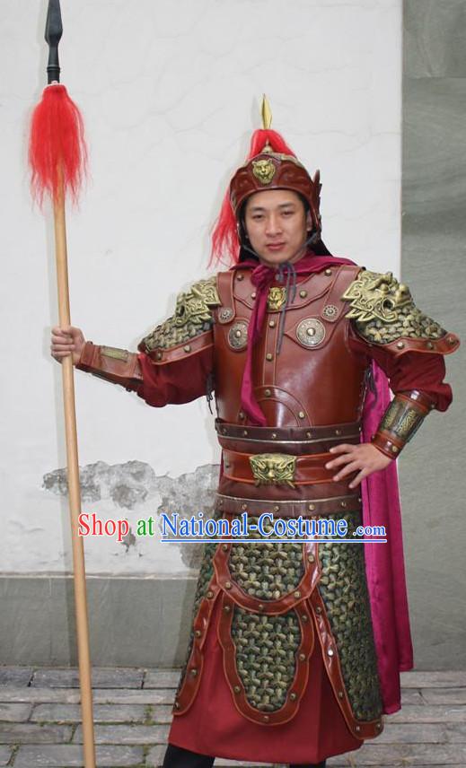 Ancient Chinese General Armor Costumes and Helmet Complete Set for Men