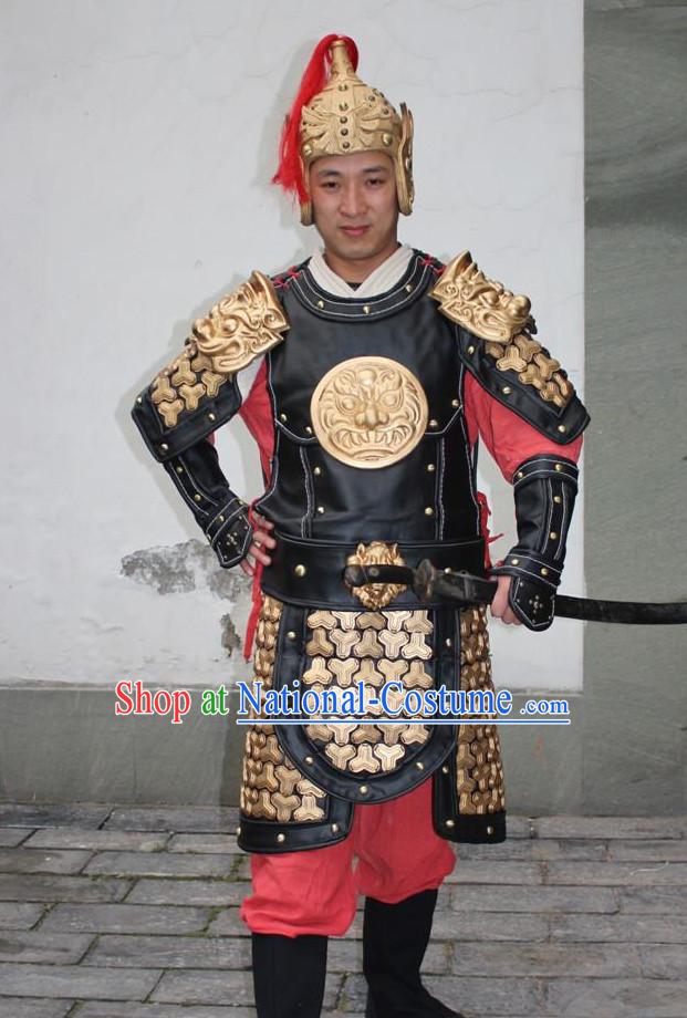 Ancient Chinese General Armor Clothing and Helmet Complete Set for Men