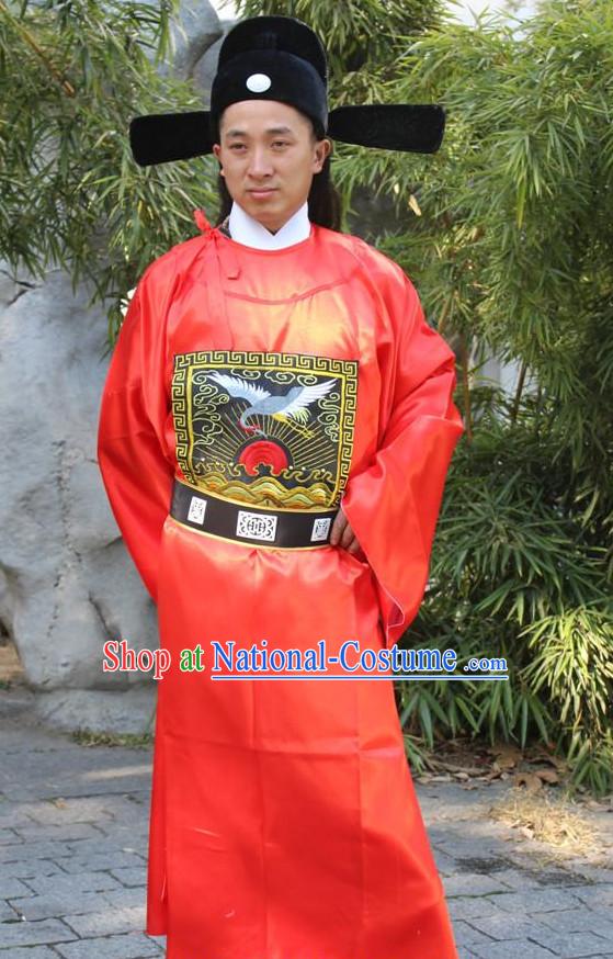 Ancient Chinese Official Costumes and Hat Complete Set for Men