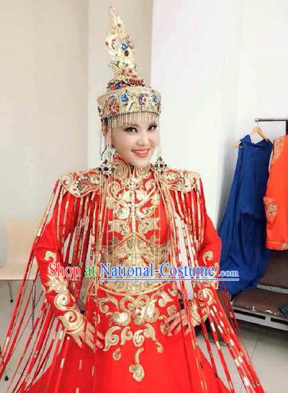 Mongolian Empress Queen Wedding Dress and Hair Accessories Complete Set