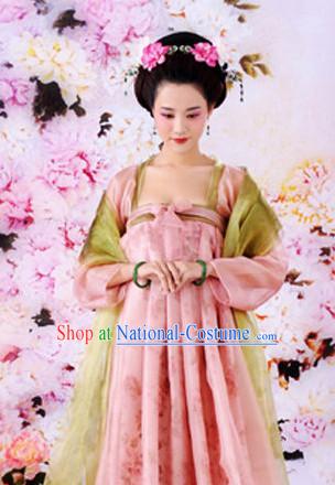 Ancient Chinese Tang Dynasty Clothing and Hair Accessories Complete Set for Women