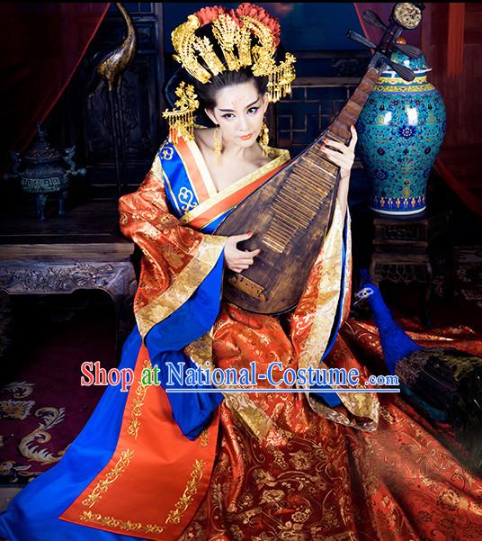 Traditional Chinese Ancient Queen Costumes and Hair Accessories Complete Set