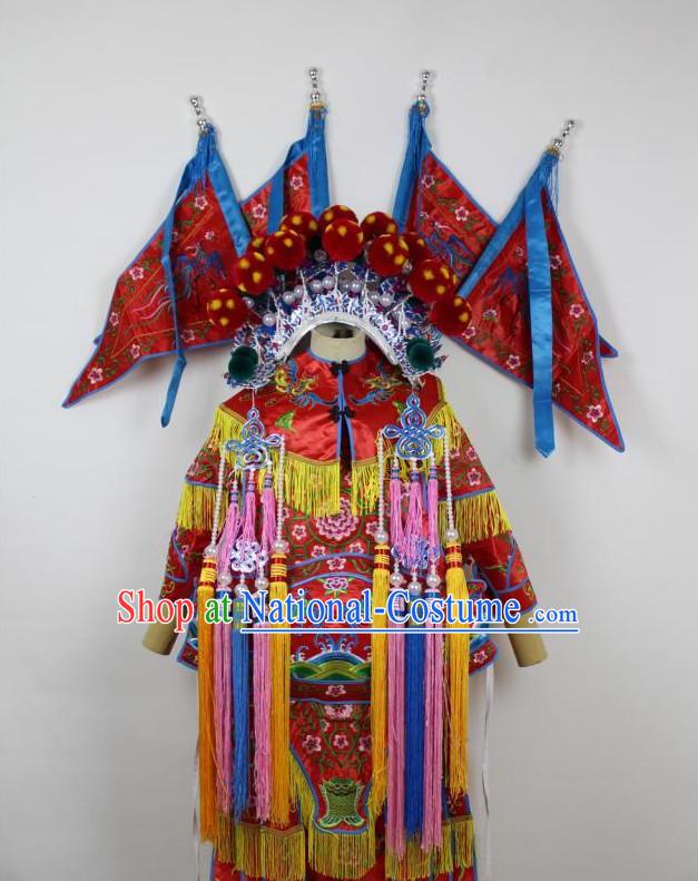 Chinese Ancient Mu Guiying Armor Costumes and Hat Complete Set for Kids