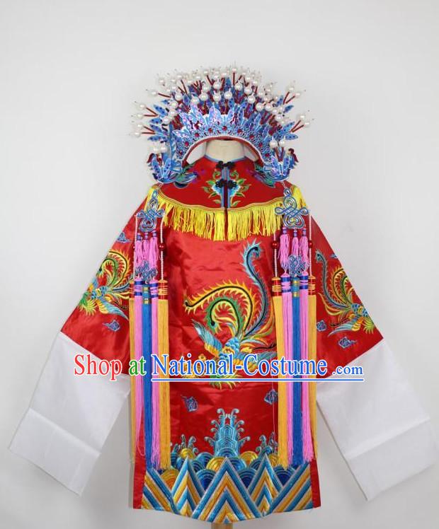 Chinese Ancient Wedding Opera Costumes and Hat Complete Set for Kids