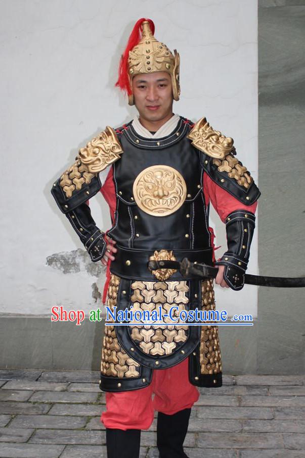 Chinese Ancient Warrior Armor Costumes and Helmet Complete Set for Men