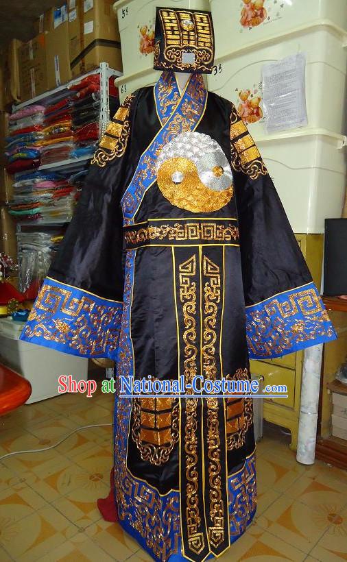 Chinese Ancient Taoist Costumes and Hat Complete Set for Men