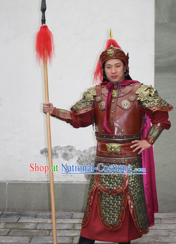 Chinese Ancient Warrior Armor Costumes and Helmet Complete Set for Men