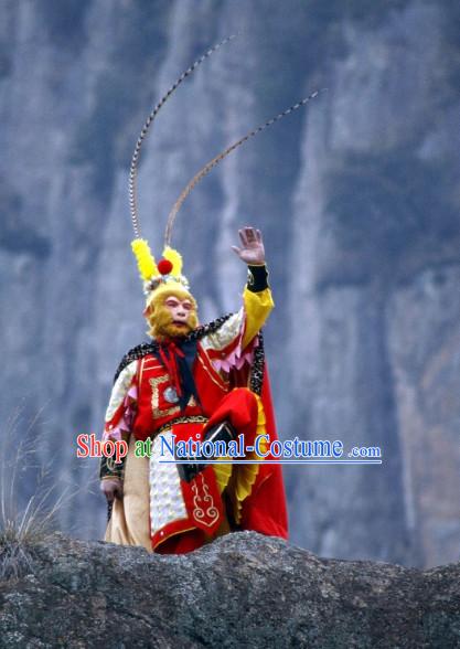 Chinese Traditonal Sun Wukong Monkey King Costumes and Hair Accessories Complete Set