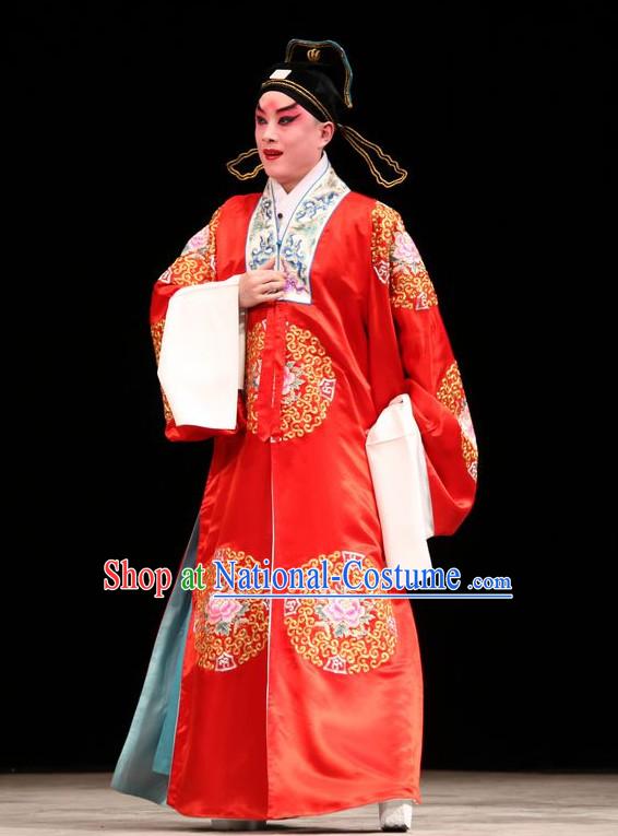 Chinese Traditonal Beijing Opera Bridegroom Wedding Dress and Hair Accessories Complete Set