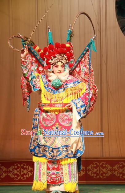 Chinese Traditonal Beijing Opera Wu Tan Costumes and Hair Accessories Complete Set