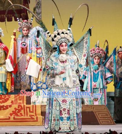 Chinese Traditonal Beijing Opera Wu Tan Costumes and Hair Accessories Complete Set