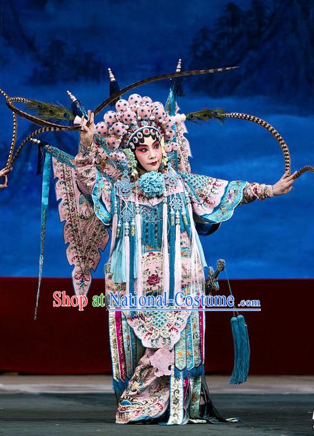 Chinese Traditonal Beijing Opera Wu Tan Costumes and Hair Accessories Complete Set