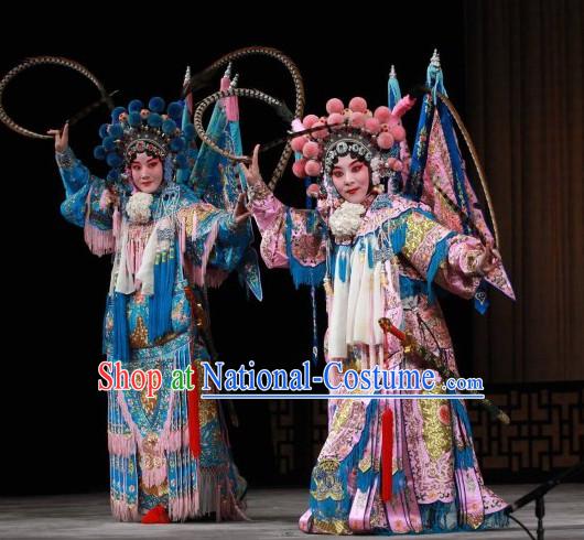 Chinese Traditonal Beijing Opera Wu Tan Costumes and Helmet Complete Set