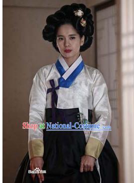 Ancient Korean Hanbok Suit and Black Wigs Hair Accessories Complete Set