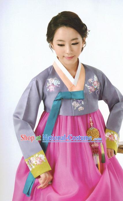 Korean Fashion Custom Made Hanbok and Hair Accessories Complete Set for Ladies