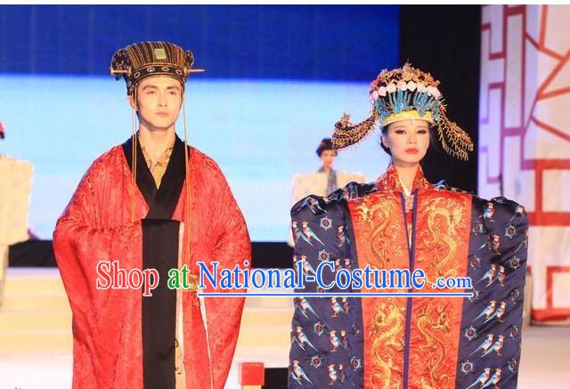 Ancient Emperor and Empress Clothes and Hats 2 Sets