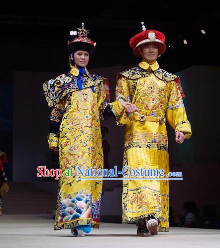 Qing Dynasty Emperor and Empress Imperial Clothing and Hats Two Complete Sets