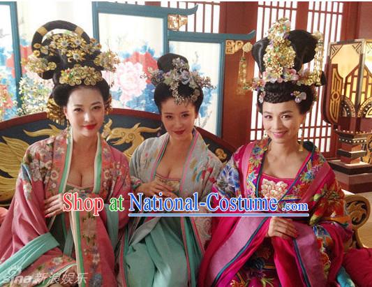 Tang Empress and Concubine Costumes and Hair Accessories Three Complete Sets