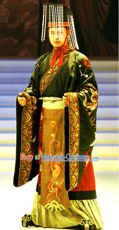 Qin Shi Huang Han Emperor Costumes and Hat Complete Set for Men