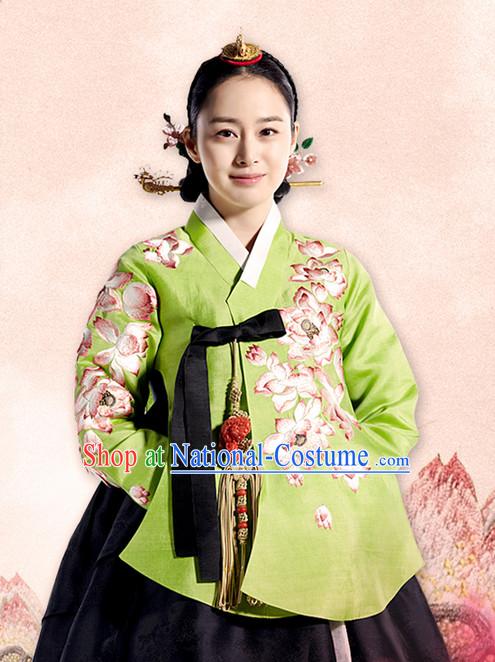 Korean Ancient Princess Hanbok Costumes and Hair Accessories Complete Set