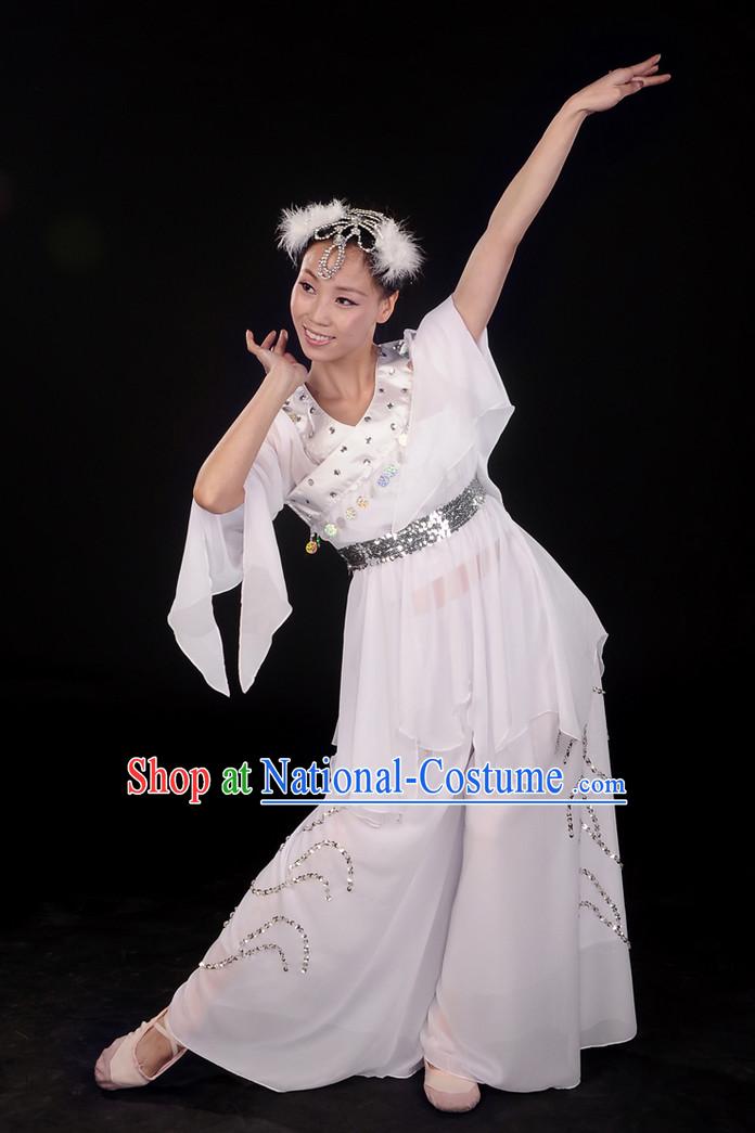 White Classic Dance Costume and Hair Decoration Complete Set for Women