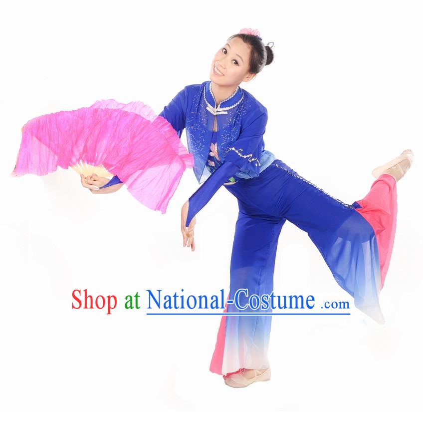 Wide Leggings Blue Mandarin Dance Suits